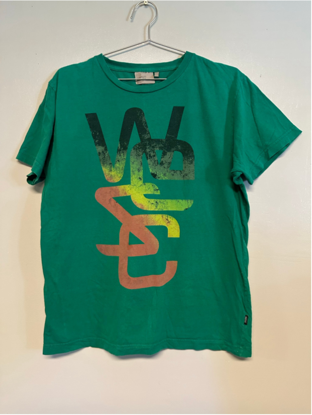 WeSC Short Sleeve Graphic Tee, Size Large, Green and Yellow 100% Cotton